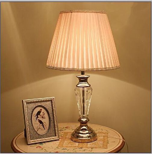 Hot Sale  fancy Crystal  Art Marble Fabric pleated softback lamp shades and  white glass  table lamp