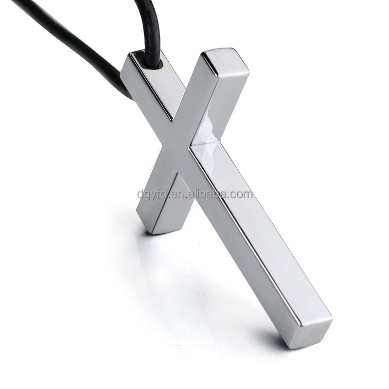 Mens Fashion Stainless Steel Jewelry Personalized Name Engraved Cross Pendant Necklace