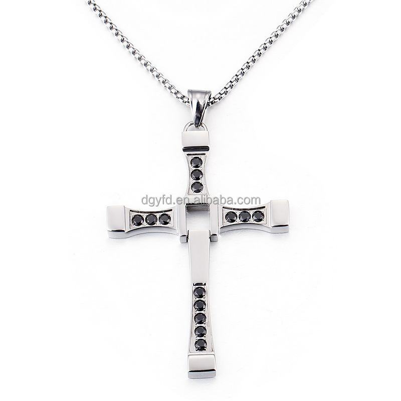 Toretto Cross Pendant Necklace Fast and Furious Dominic Stainless Steel Cross Necklace