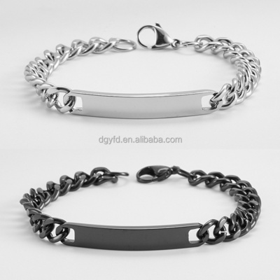 Engraved Name Bar Bracelet Stainless Steel Jewelry Factory Personalized Men Women Silver Gold Black Curb Chain Bar Bracelets