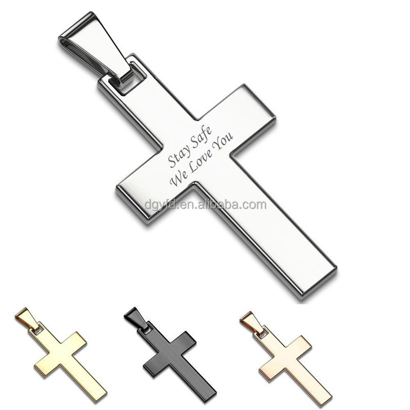 Custom Mirror Polishing Stainless Steel Engraved Cross of Faith Pendant Necklace Jewelry Wholesale for Men Women Children