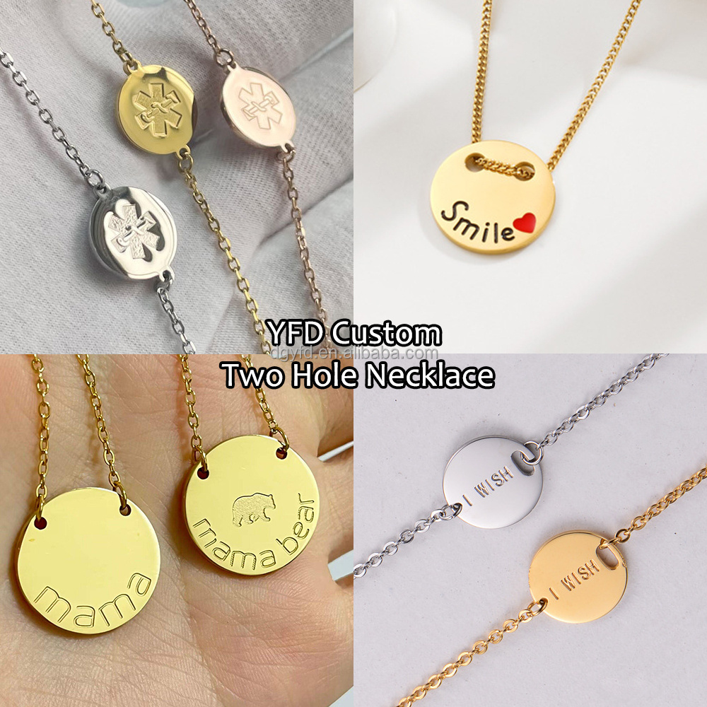 Custom Engraved Stainless Steel Round Disc Necklace Everyday Jewelry 18K Gold Women Personalized Disc Friendship Necklace