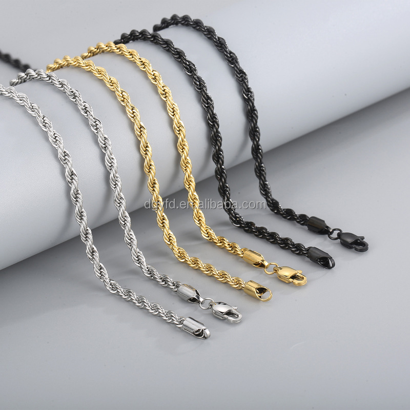 Wholesale Custom 14k 18k Gold Plated Chain Necklace Bulk Stainless Steel Twisted Gold Rope Chain for Men Women Jewelry Making