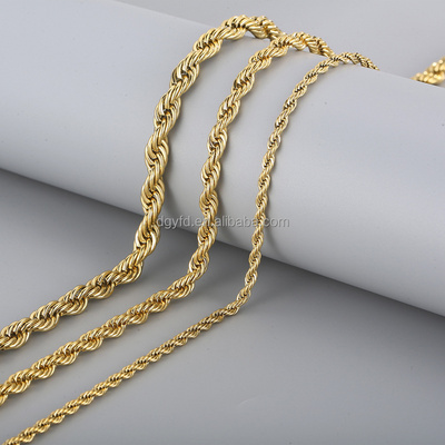 Wholesale Custom 14k 18k Gold Plated Chain Necklace Bulk Stainless Steel Twisted Gold Rope Chain for Men Women Jewelry Making