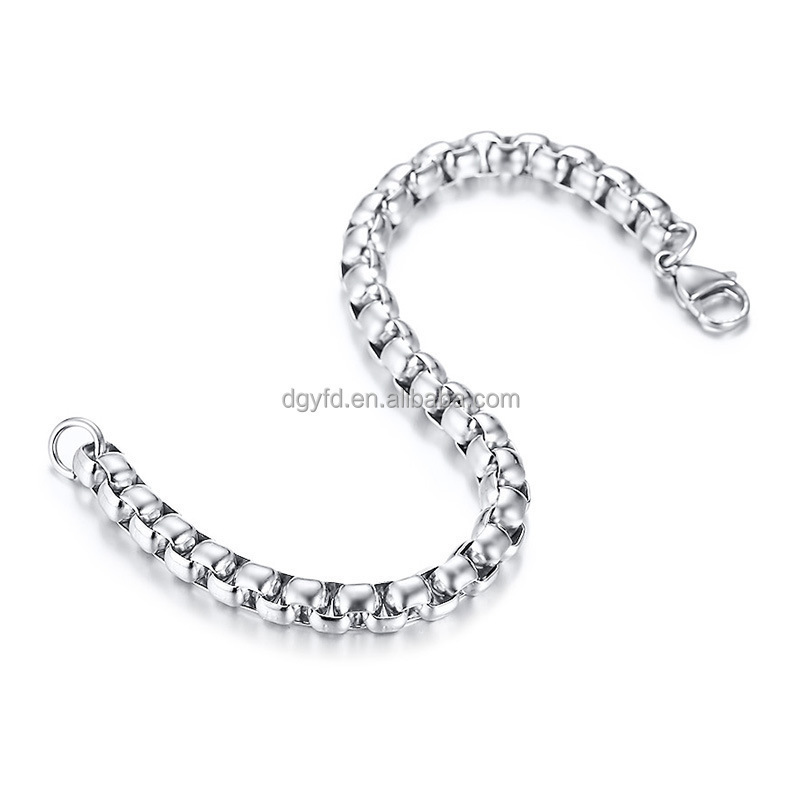 Mens Fashion 304 316 Stainless Steel Bracelet Jewelry Manufacturer Customized Round Box Chain Bracelets Wholesale