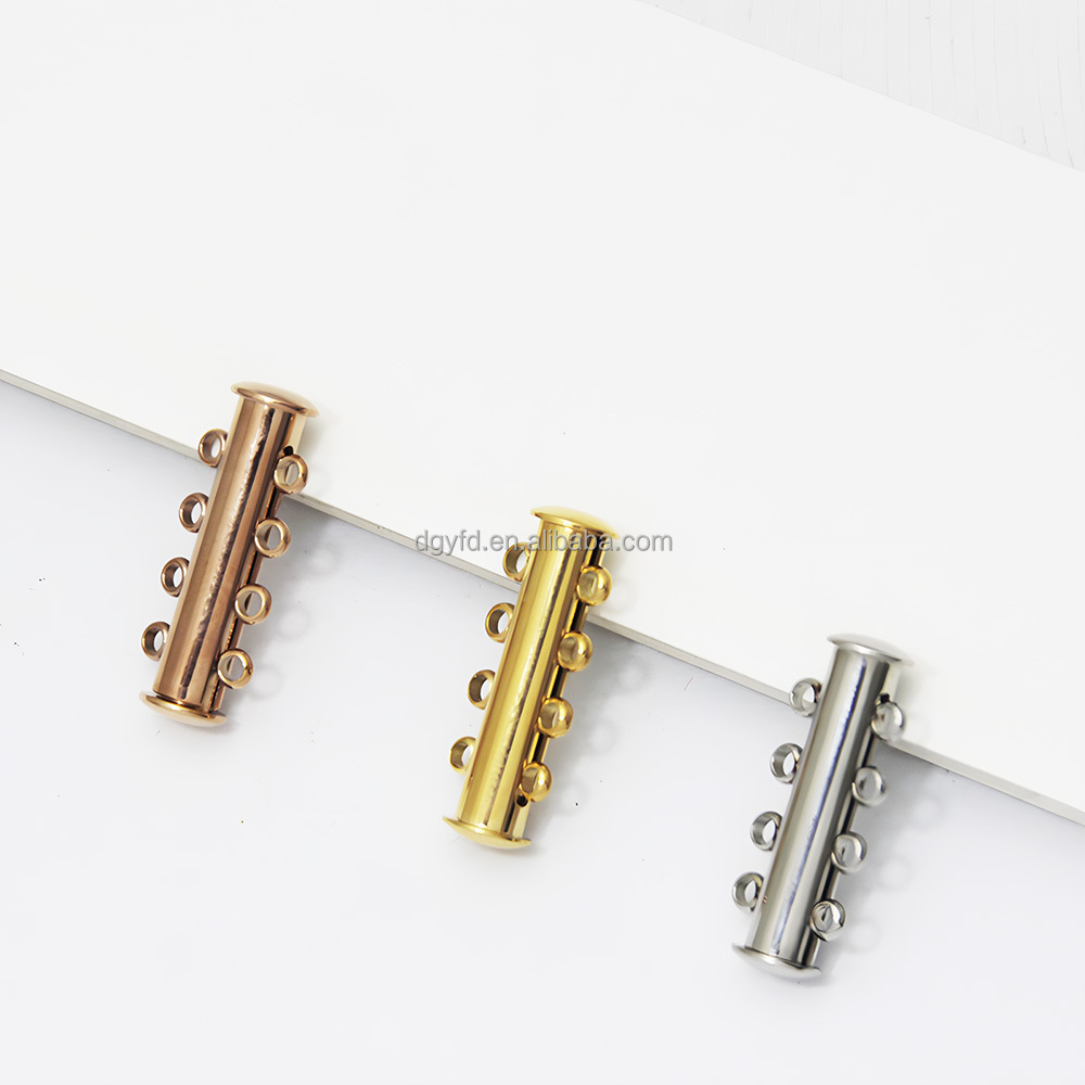 Layered Cable Chain Bracelets Necklaces Slide Clasps Tubes Lock Jewelry Stainless Steel End Lock Connector