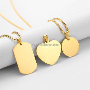 Custom Engraved Logo Personalized Necklace Stainless Steel Gold Plated Blank Jewelry Tags Heart Disc Rectangle Dog Tag Necklace