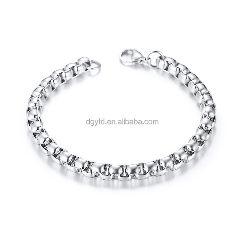 Mens Fashion 304 316 Stainless Steel Bracelet Jewelry Manufacturer Customized Round Box Chain Bracelets Wholesale