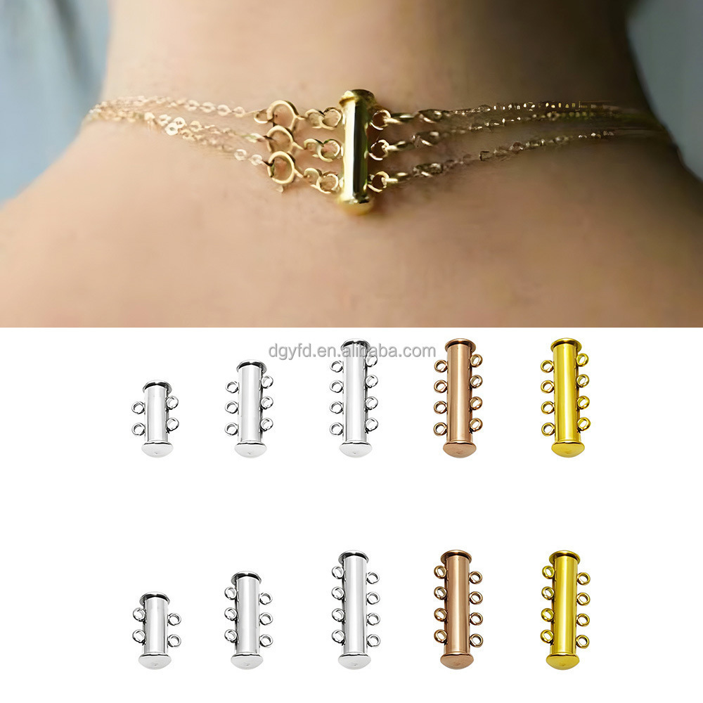 Layered Cable Chain Bracelets Necklaces Slide Clasps Tubes Lock Jewelry Stainless Steel End Lock Connector