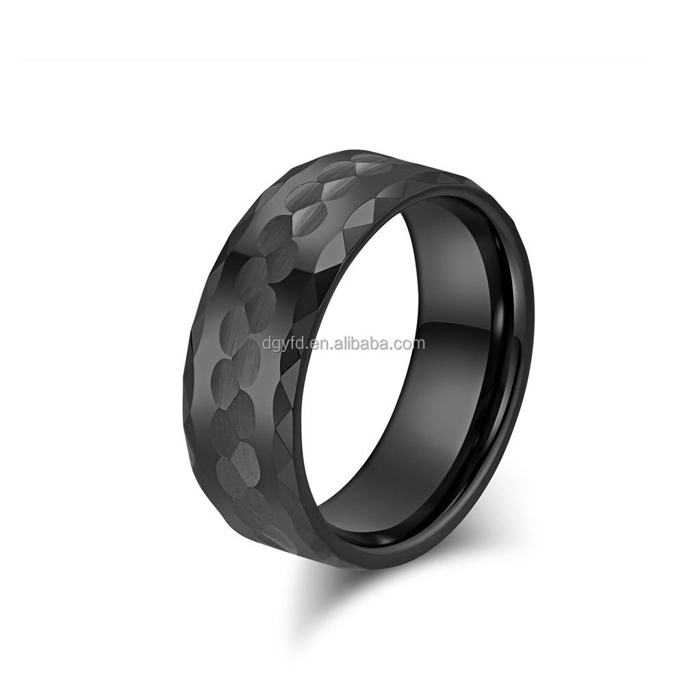 Custom Black Silver Gold Multi-faceted Harmmered Tungsten Steel Wedding Band Rings Man