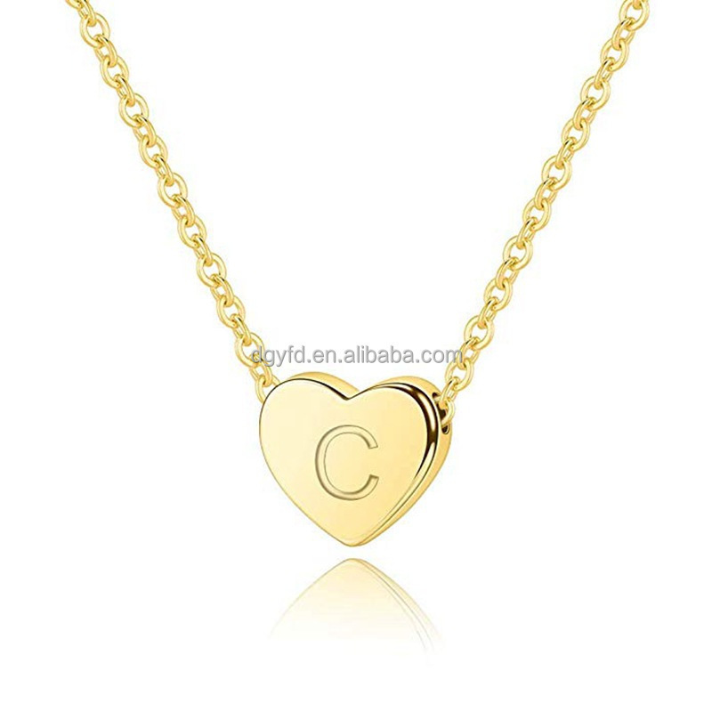 Custom Women Initial Heart Bead Charm Friendship Necklace Engraved Letter Stainless Steel Necklace Sisters Mother Daughter Gifts