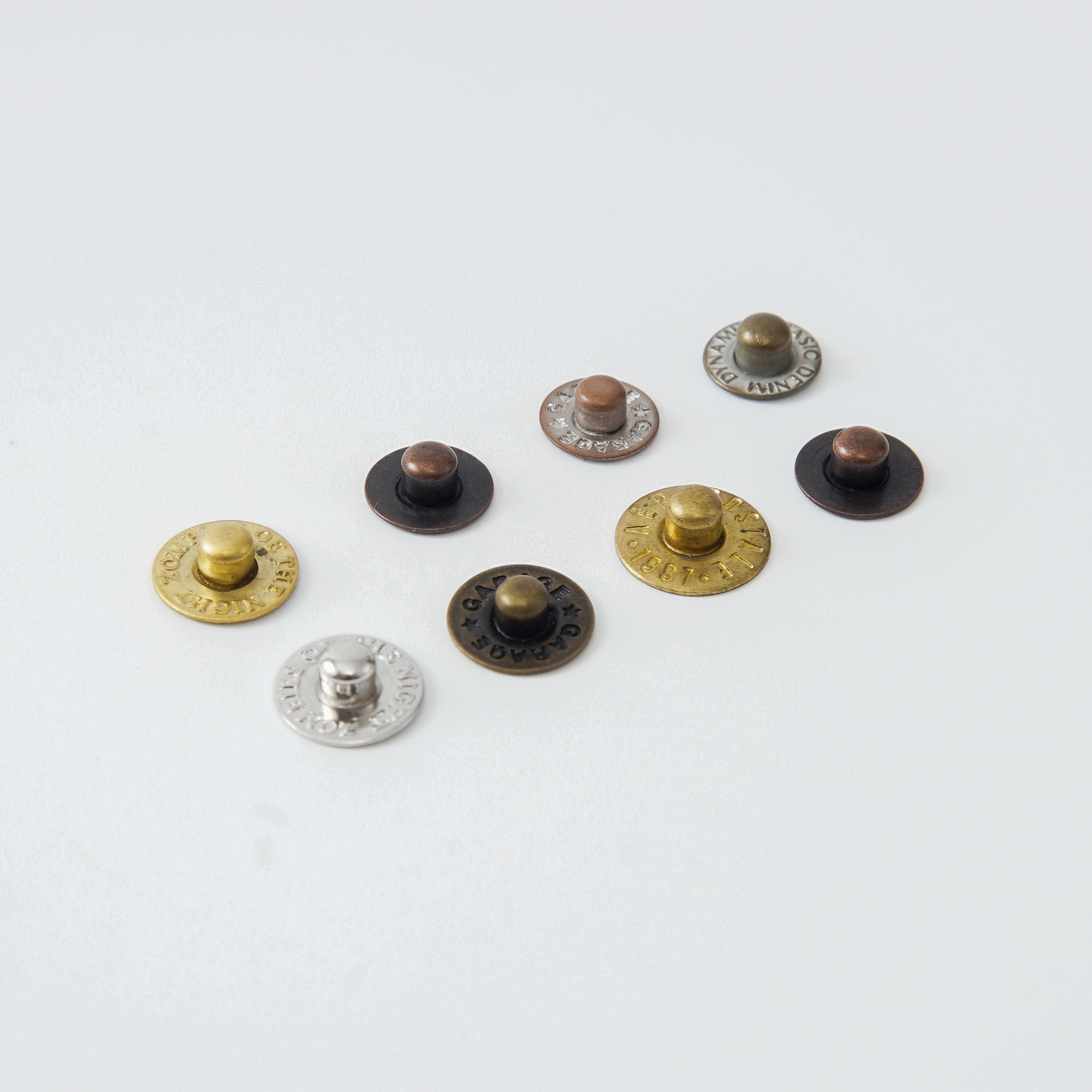 YHG OEM High Quality Engraved Round Custom Logo Metal Brass Zinc Alloy Botones Rivets Jean Button for Clothing