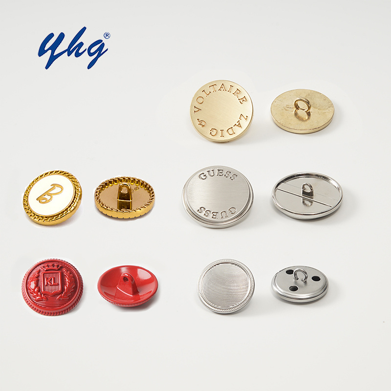 YHG Oeko-Tex Decorative Custom Logo Embossed Golden Sewing Botones Zinc Alloy Brass Shank Metal Button for Coat Jacket