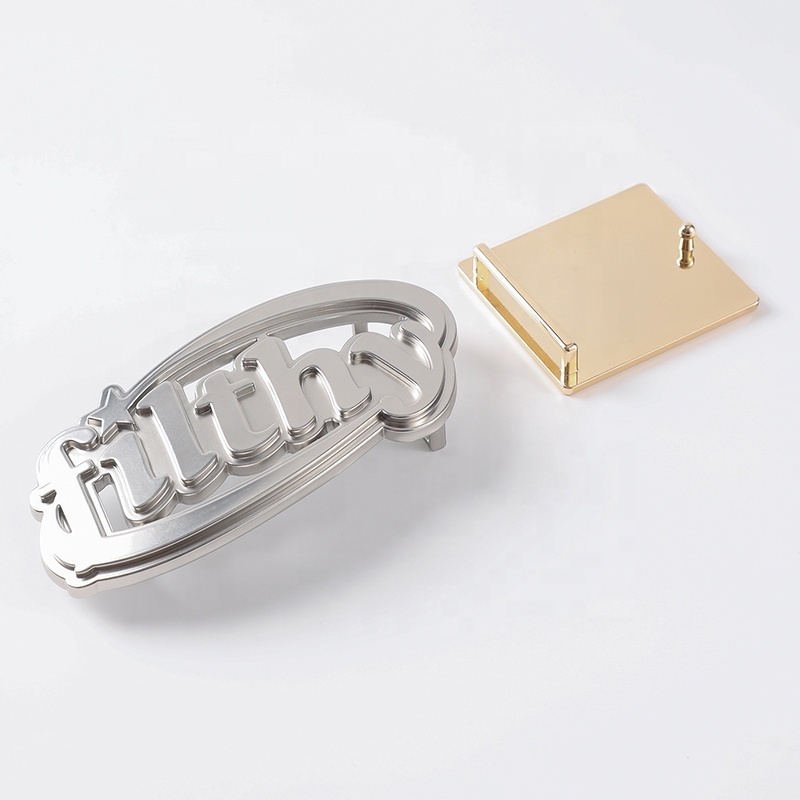 YHG Embossed Luxury Custom Logo Zinc Alloy Brass Letter Metal Belt Buckles for Leather Pant Fashion Clothes