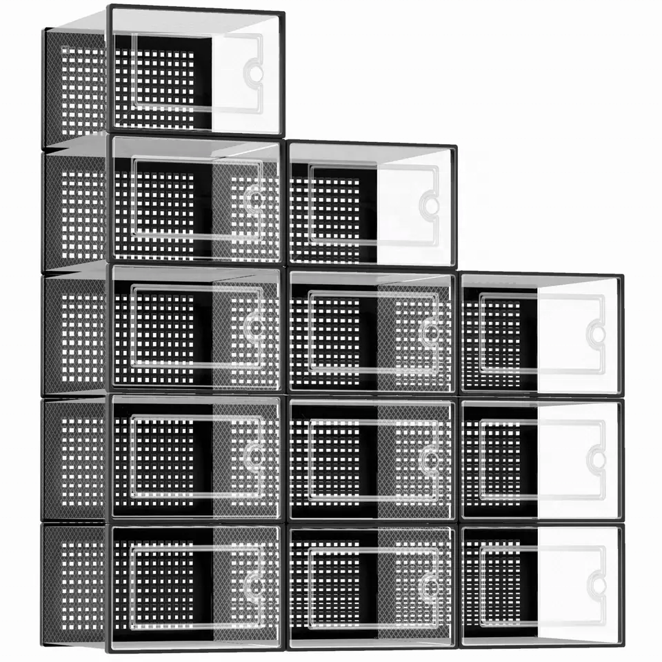 Clear Plastic Stackable Pack Shoe Organizer Storage Boxes for Closet