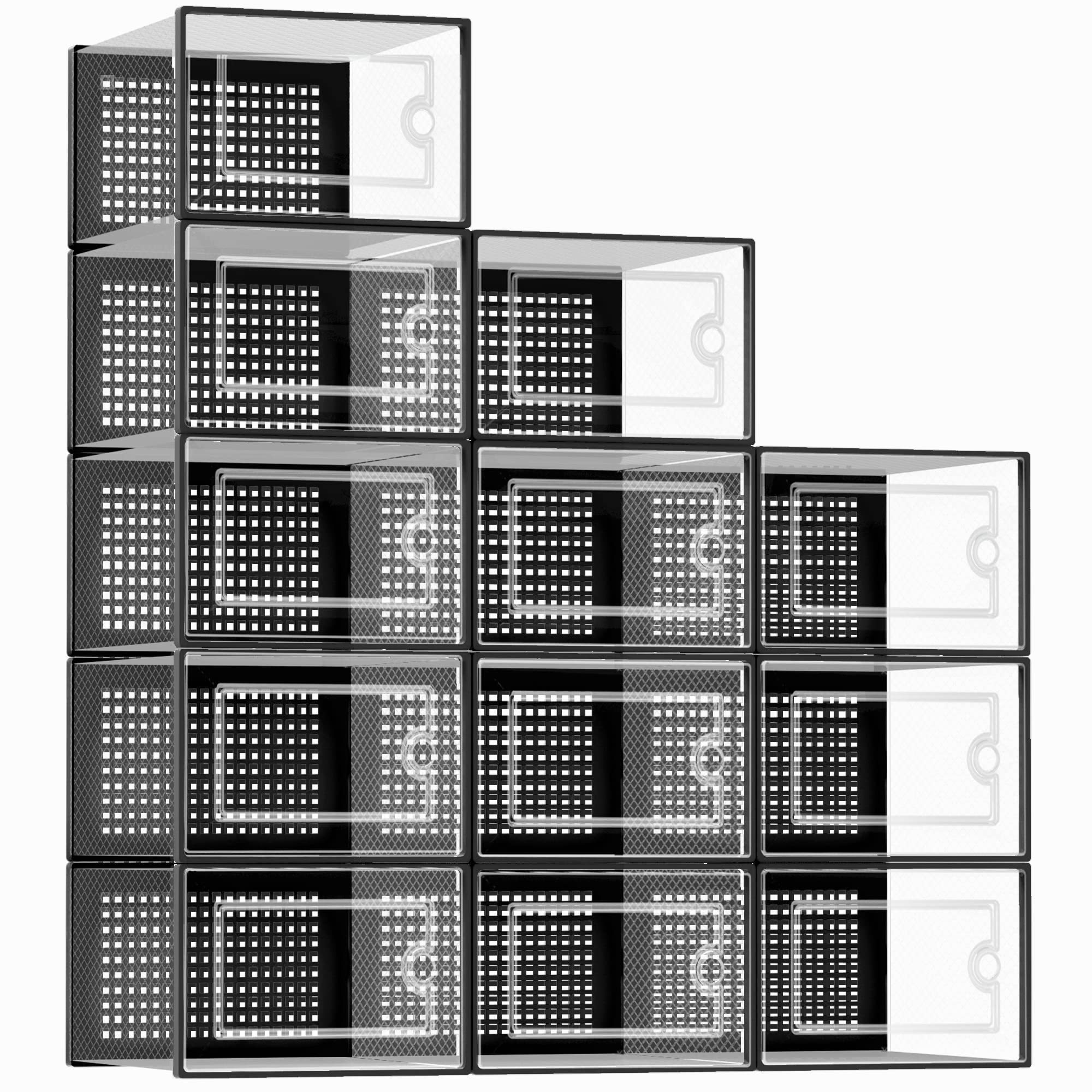 12 Packs shoes rack box plastic storage transparent custom plastic stackable clear shoe organizer box storage