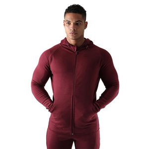 High quality mens french terry zip up gym hoodies slim fit tracksuits plain blank fitted tracksuit