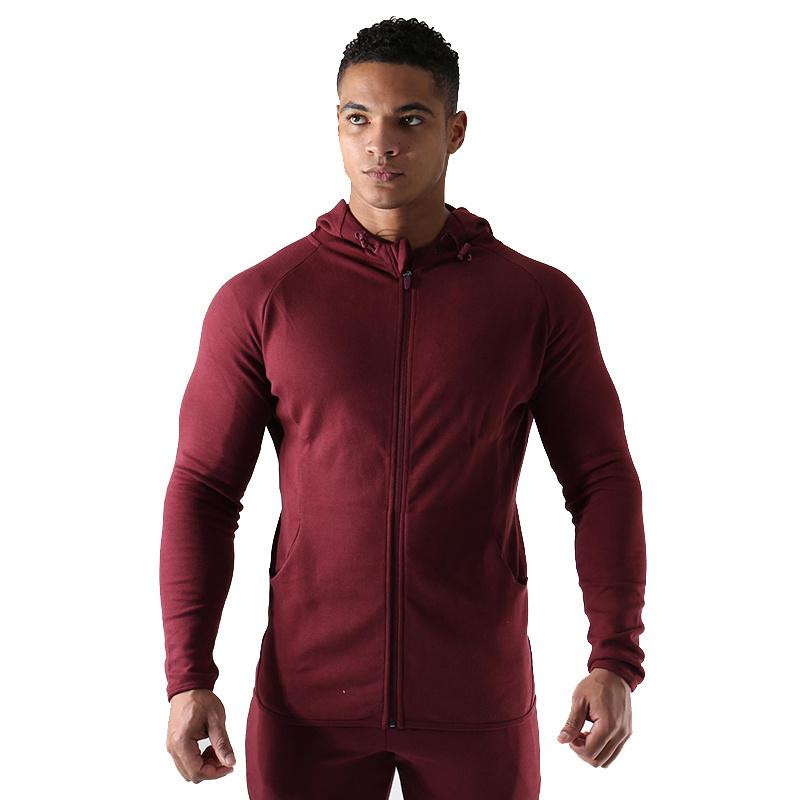 High quality mens french terry zip up gym hoodies slim fit tracksuits plain blank fitted tracksuit