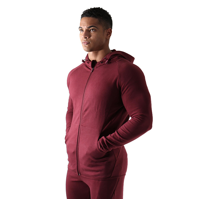 High quality mens french terry zip up gym hoodies slim fit tracksuits plain blank fitted tracksuit