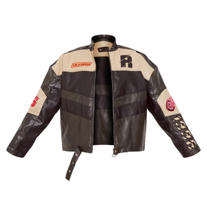 Customized autumn new color matching plus size thickened embroidery patch women motorcycle leather jacket