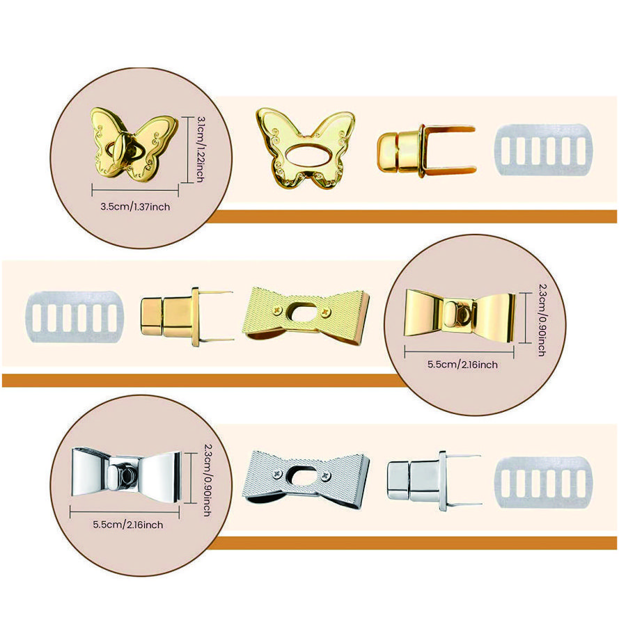 Handbag Hardware Fitting Alloy Bow Bag Lock Insert Clip Buckle Clasp Closure for Lady Leather Purse Twist Turn Lock