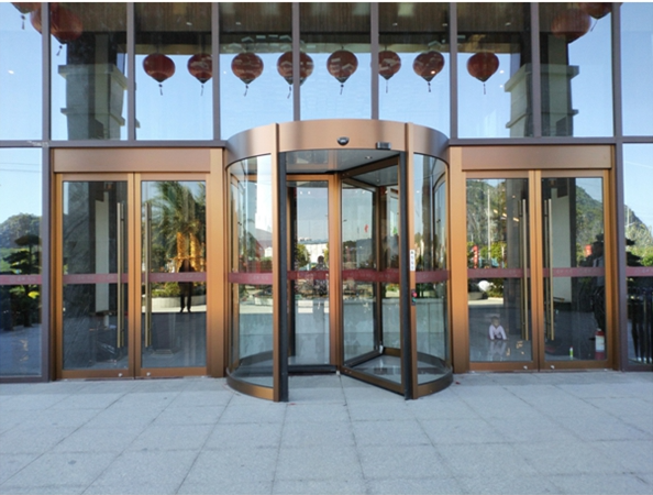 Glass door of office building Rotating glass door of hotel