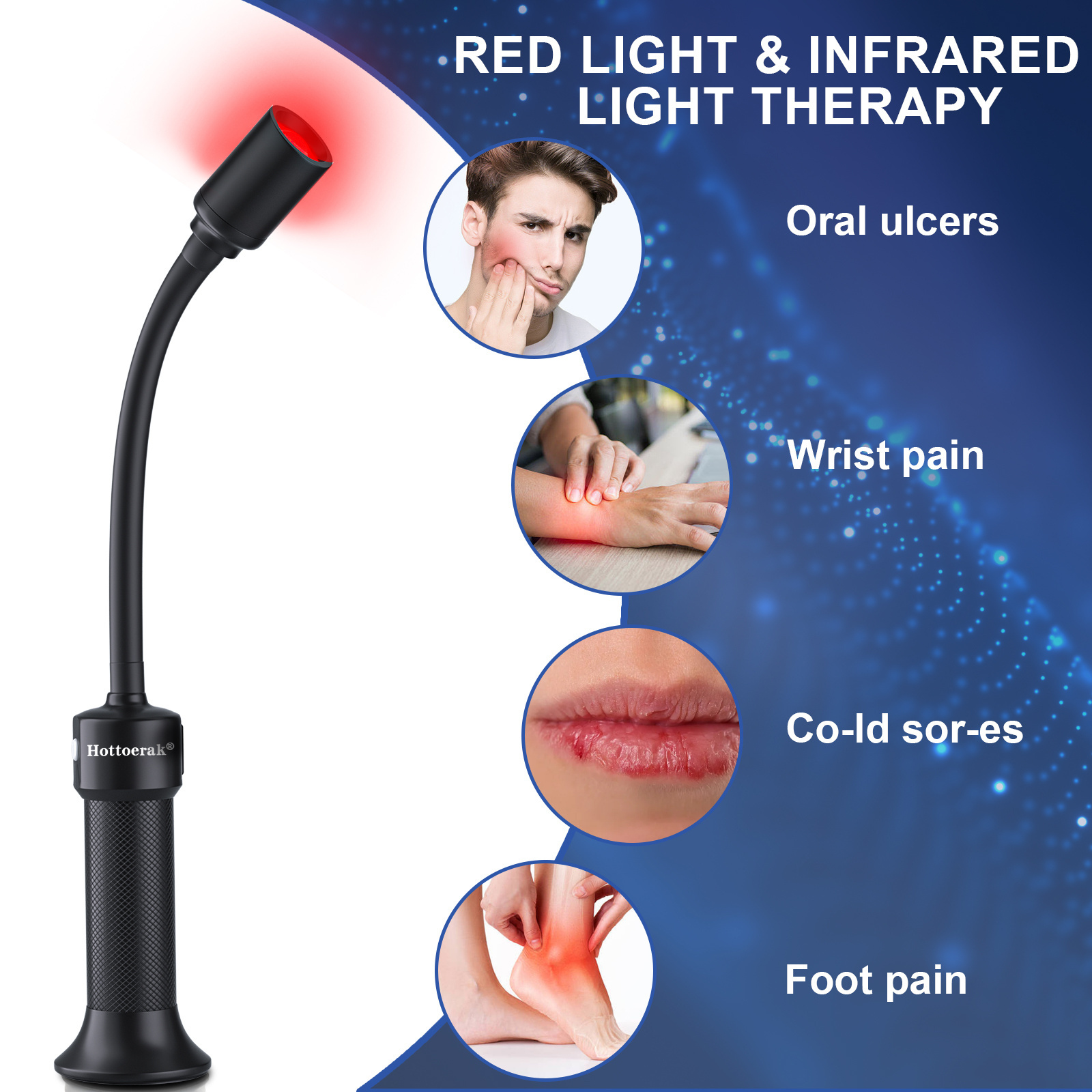 Red Light Therapy with Gooseneck, Infrared Light Therapy for Mouth, Lips, Ears, Nose, Knees, Feet, Hands and Pet Pain Relief