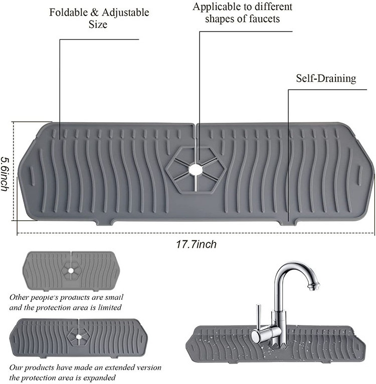 2022 New  Silicone Sink Splash Guard Faucet Water Catcher Mat Kitchen Sink Faucet Splash Catcher Drying Mat