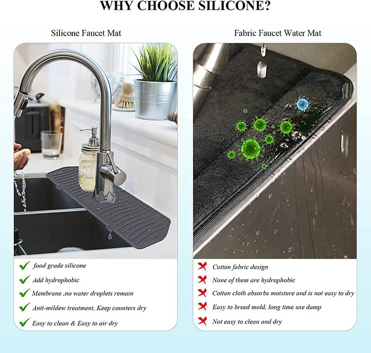 2022 New  Silicone Sink Splash Guard Faucet Water Catcher Mat Kitchen Sink Faucet Splash Catcher Drying Mat