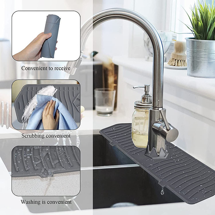 2022 New  Silicone Sink Splash Guard Faucet Water Catcher Mat Kitchen Sink Faucet Splash Catcher Drying Mat