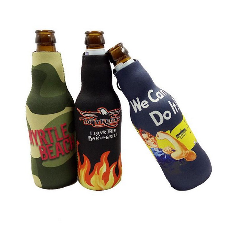 custom design reusable neoprene beer bottle cooler holder sublimation bottle wine cooler