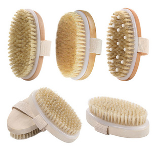 Custom Logo Brand Wooden Body Brush Massage Exfoliating Clean Dry Skin Shower Bath Brushes