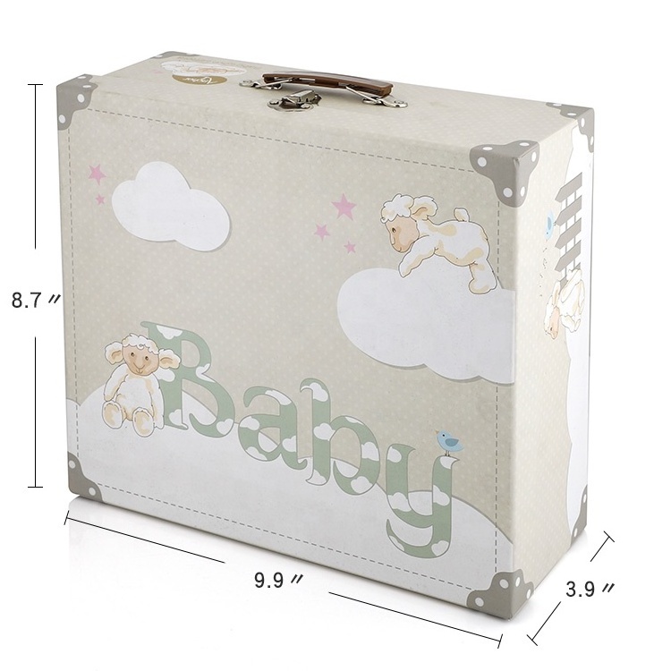 Custom Printed Rigid Cardboard Baby Toy Storage Paper Packaging Gift Suitcase Box With Handle