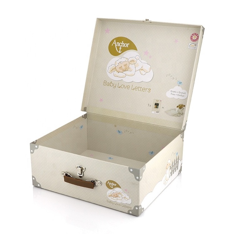 Custom Printed Rigid Cardboard Baby Toy Storage Paper Packaging Gift Suitcase Box With Handle