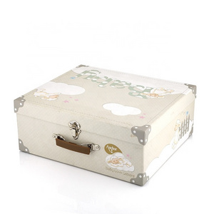 Custom Printed Rigid Cardboard Baby Toy Storage Paper Packaging Gift Suitcase Box With Handle