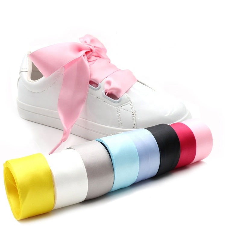 Wholesale Custom Printed Fancy Multi Colors 2cm Width Aglets Flat Silk Satin Shoelaces Ribbon Shoe Lace