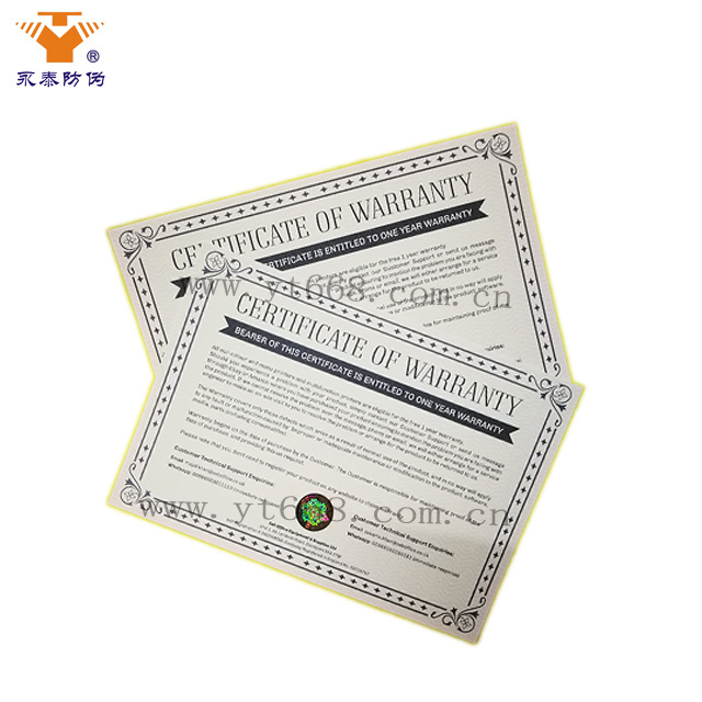 Custom security A4 Sheet watermark paper hologram fiber jewelry certificate