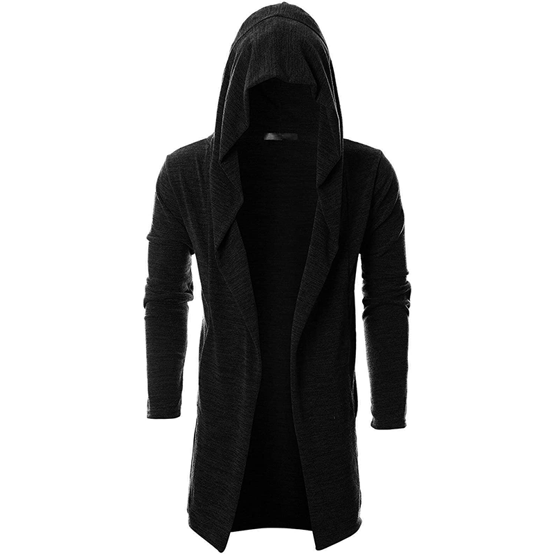 OEM Factory Customization Mens Long Sleeve Draped Lightweight Open Front Longline Hooded Cardigan