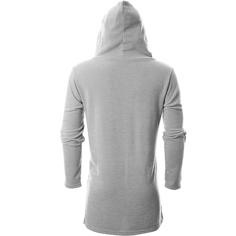 OEM Factory Customization Mens Long Sleeve Draped Lightweight Open Front Longline Hooded Cardigan