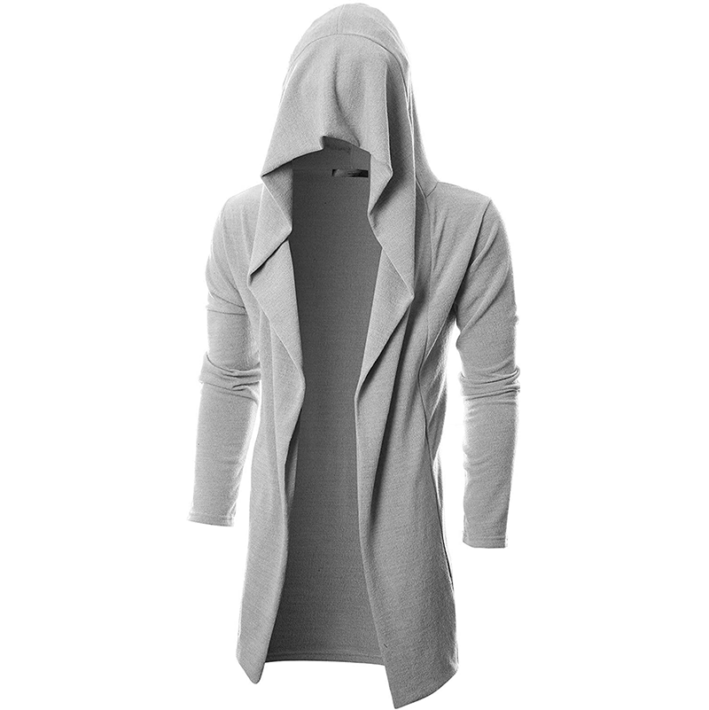 OEM Factory Customization Mens Long Sleeve Draped Lightweight Open Front Longline Hooded Cardigan