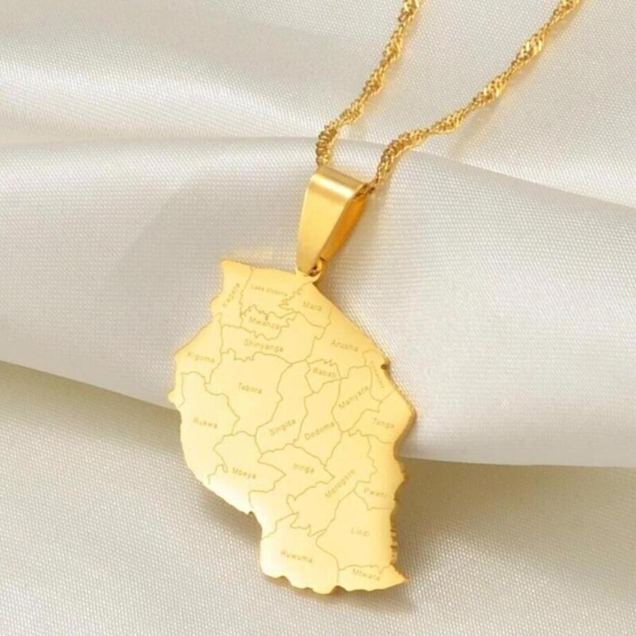 Inspire jewelry Minimalist Tanzania Map With Names Of Cities Pendant Necklace18K Gold Plated Steel Jewelry Perfect Gift For Him