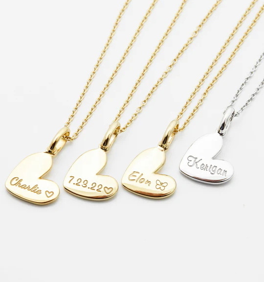 Inspire stainless steel jewelry Heart Name Necklace small charm necklace custom high polished engrave necklace for women