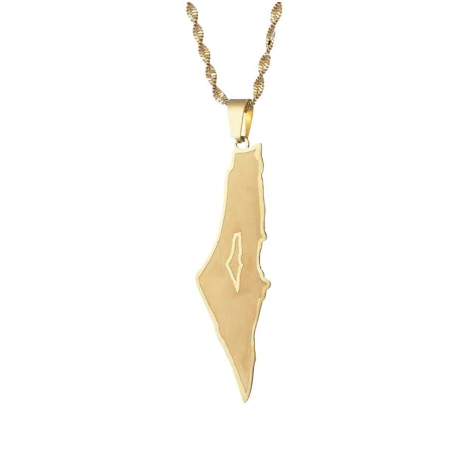 Inspire jewelry hot selling Wholesale 18K Gold Plated Stainless Steel Israel and Palestine Map Pendant Necklace For Women Men