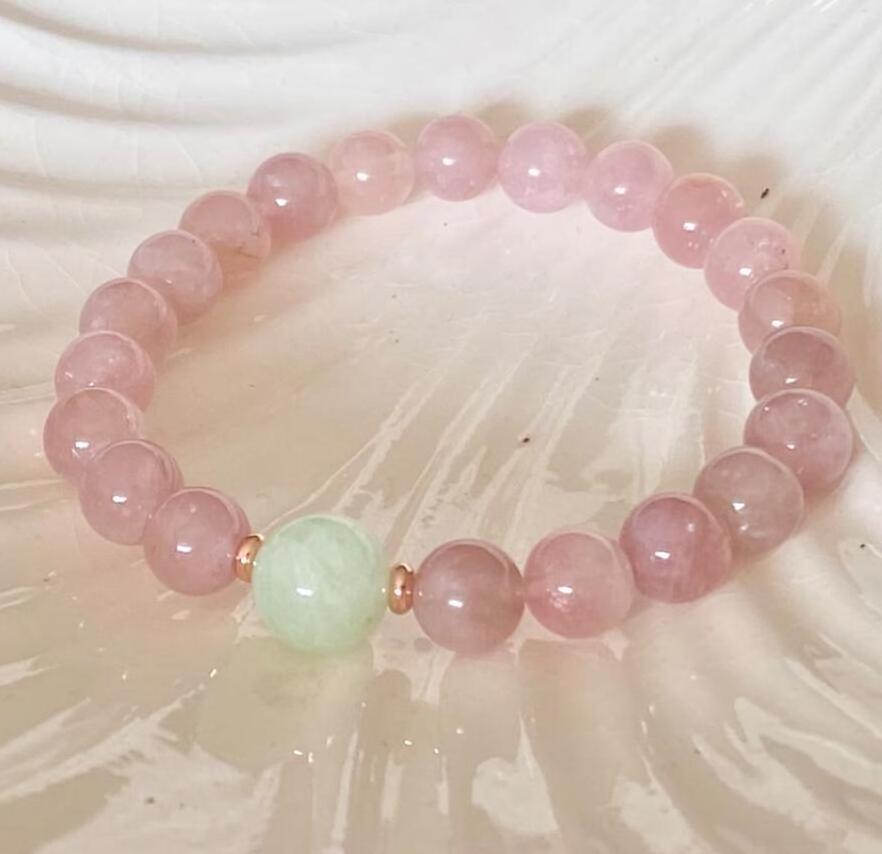 Inspire jewelry 8mm Madagascar Rose Quartz 10mm Burma Jade Beaded Bracelet Women's Calming and Healing Bracelet Unisex gift