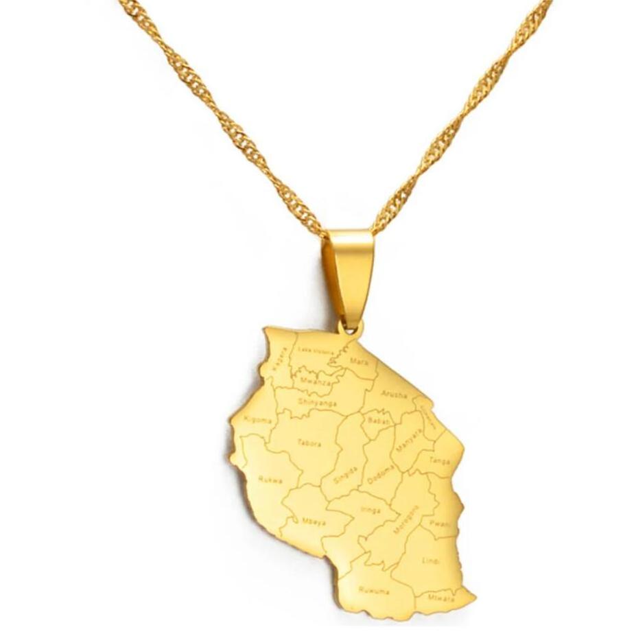 Inspire jewelry Minimalist Tanzania Map With Names Of Cities Pendant Necklace18K Gold Plated Steel Jewelry Perfect Gift For Him