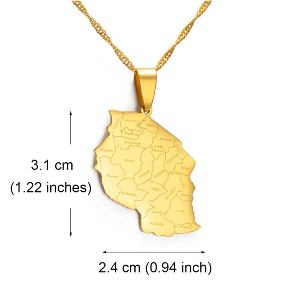 Inspire jewelry Minimalist Tanzania Map With Names Of Cities Pendant Necklace18K Gold Plated Steel Jewelry Perfect Gift For Him