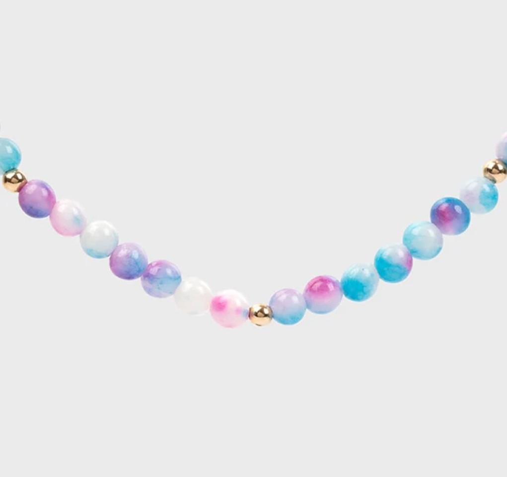 Inspire Jewelry Stainless Steel TIE DYE rainbow BEAD STRAND NECKLACE Nature stone necklace adjustable for girls kids gift cute