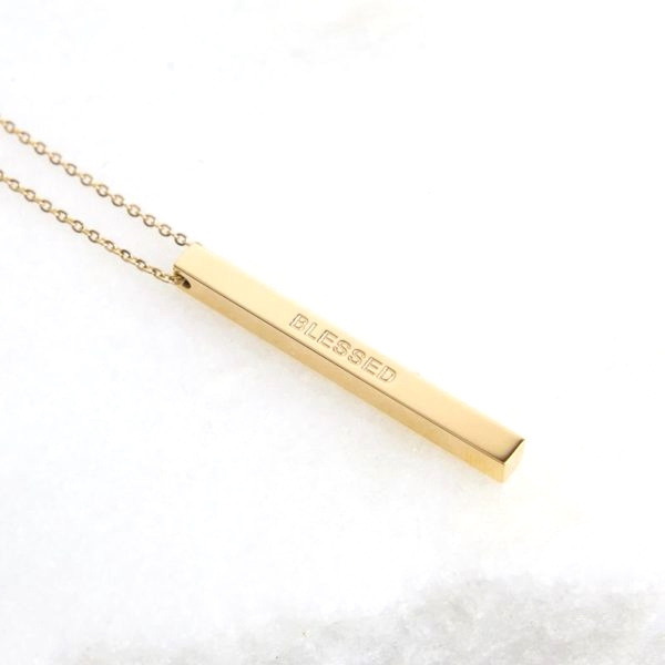 Inspire stainless steel jewelry 18k gold plated bar necklace Blessed Vertical Pendant Necklace with deep engrave unisex gift