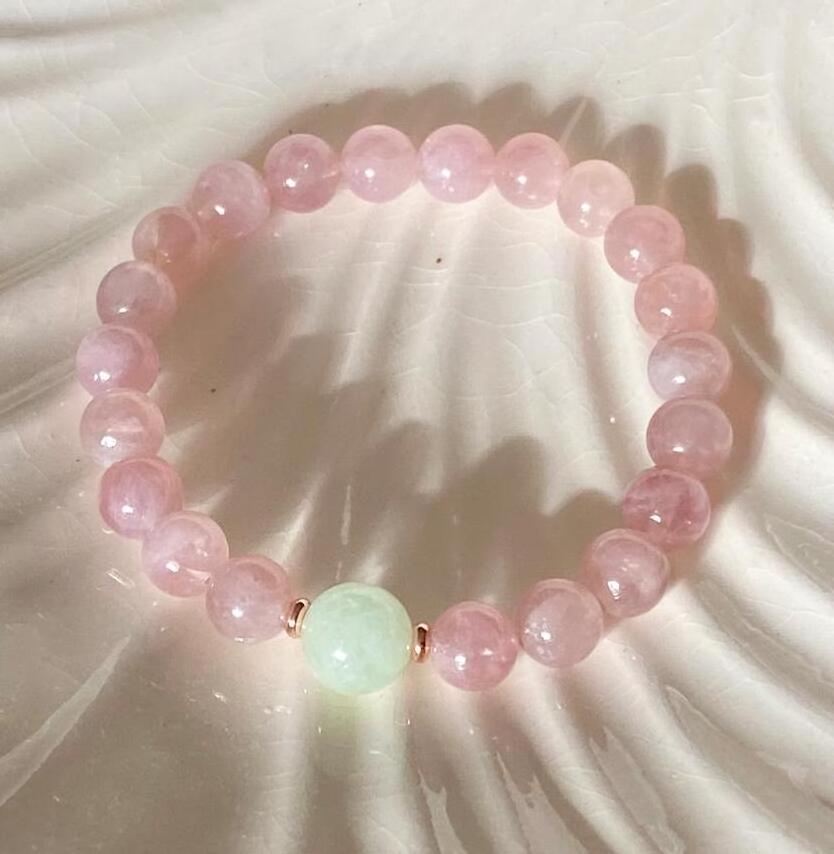 Inspire jewelry 8mm Madagascar Rose Quartz 10mm Burma Jade Beaded Bracelet Women's Calming and Healing Bracelet Unisex gift