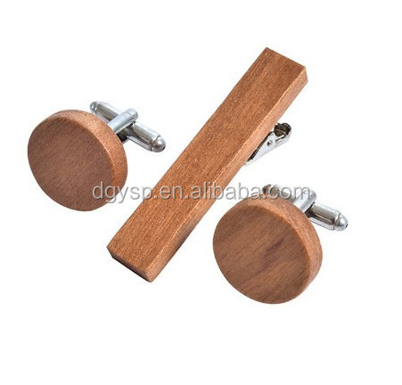 Inspire stainless steel jewelry personalized wooden cufflinks and tie clip set custom engraved natural wood jewelry